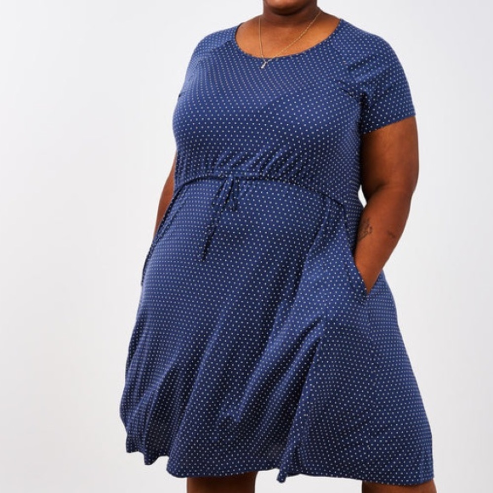 Latched Mama Nursing/Maternity Dress - Blue Polka Dot